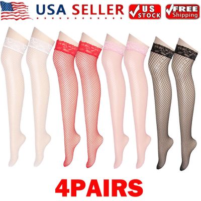 4Pairs 4 Colors Women Stockings Lace Mesh High Thigh Fishnet Sexy Long Pantyhose